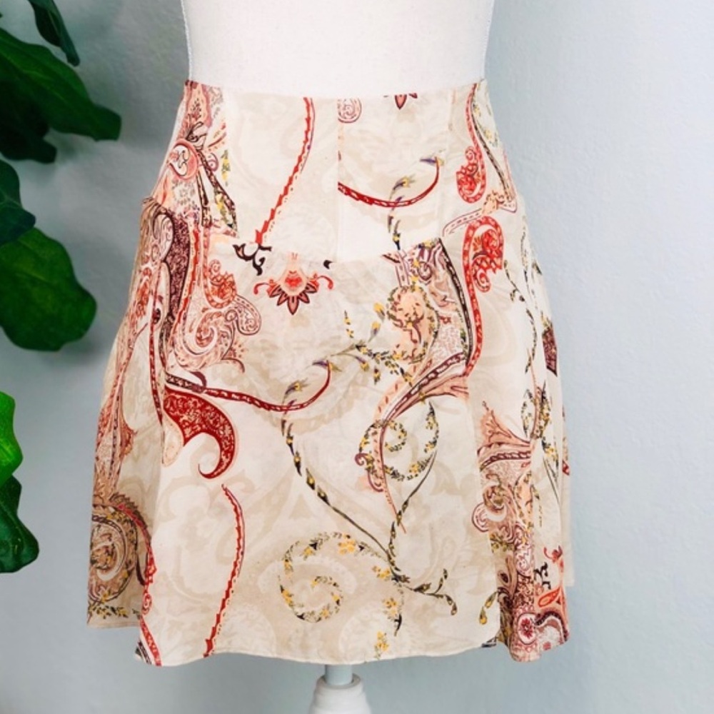 NEW Haute Hippie Cream Paisley Silk High Waist Mini Skirt